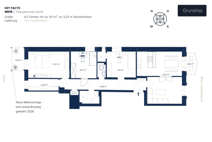 Familiengerechte, modernisierte Jugendstilwohnung mit Blick auf den Isebekkanal